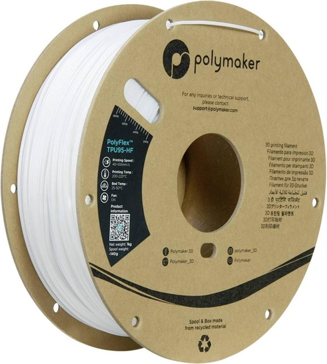 Actual product image Polymaker PolyFlex TPU-95A High Speed White 1.75mm 1kg (TPU, 1.75 mm, 1000 g, White)