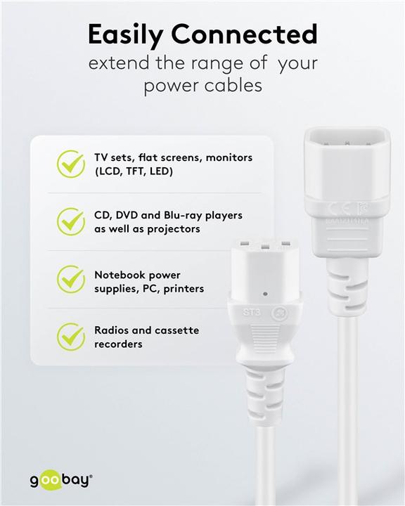 Image du produit Goobay Rallonge pour appareils froids, 3 m, blanc (3 m, C13)