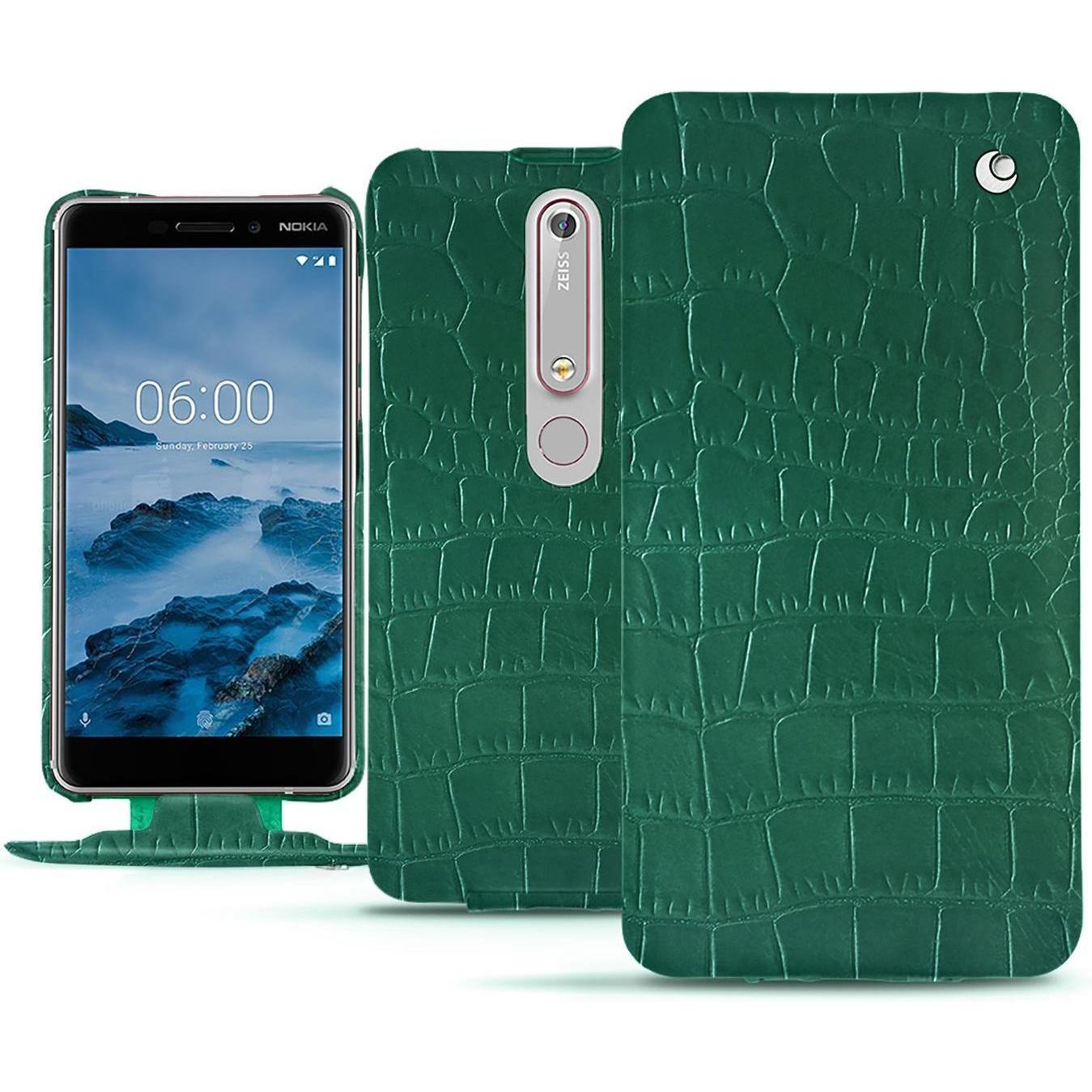 Noreve Lederschutzhülle vertikal (Nokia 6 (2018)), Smartphone Hülle, Grün