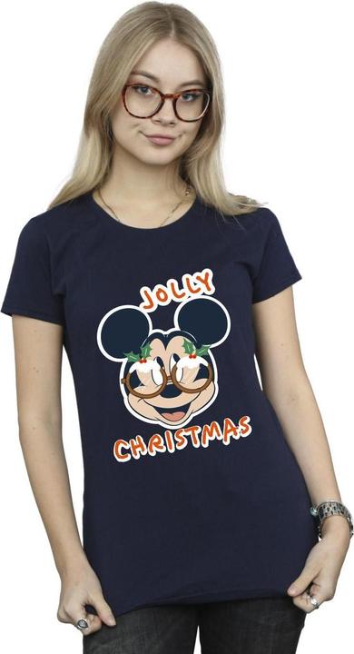 Actual product image Disney Womens/Ladies Mickey Mouse Jolly Christmas Glasses Cotton T-Shirt (M)