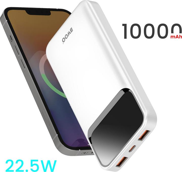 Actual product image Bwoo Ultra thin 22,5W 10000 mAh power bank, white (22.50 W, 37 Wh)