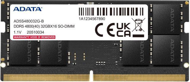 Produktbild Adata SO-DDR5 32GB 4800-40 Premier Single Tray (1 x 32GB, 4800 MHz, DDR5-RAM, SO-DIMM)