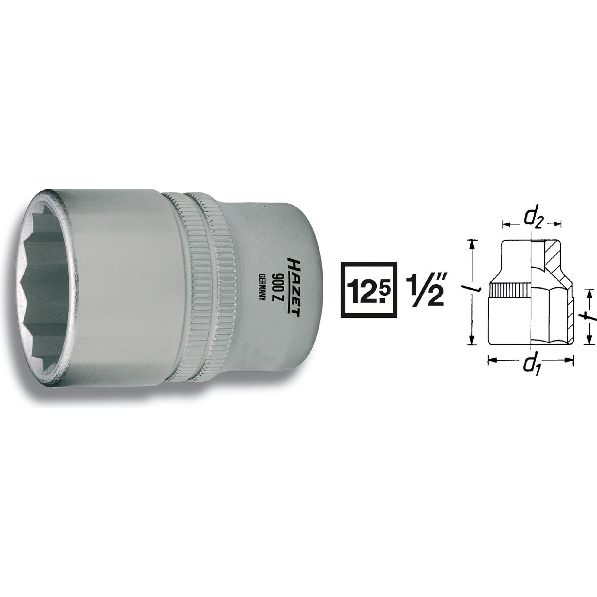 HAZET, Steckschlüssel + Stecknuss, Steckschlüsseleinsatz ∙ Doppelsechskant 900AZ-7/16 ∙ Vierkant12,5 mm (1/2 Zoll) ∙ Aus...