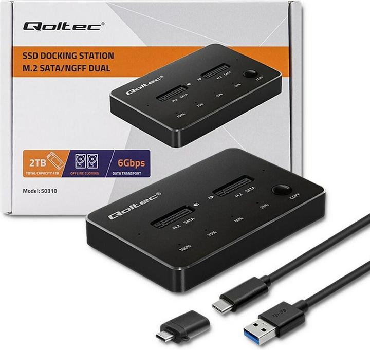 Produktbild Qoltec 50310 Drive docking station (M.2 22110, M.2 2242, M.2 2280, M.2 2260, M.2 2230)