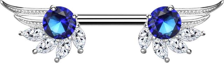 Produktbild Star Piercing Barbell silber Engelsflügel mit Kristall blau (Messing, Chirurgenstahl 316L)