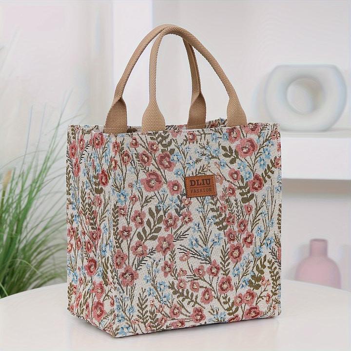 Actual product image Only-Bags.Store Vintage floral nylon tote bag with zip, foldable top handle handbag for commuting and travelling
