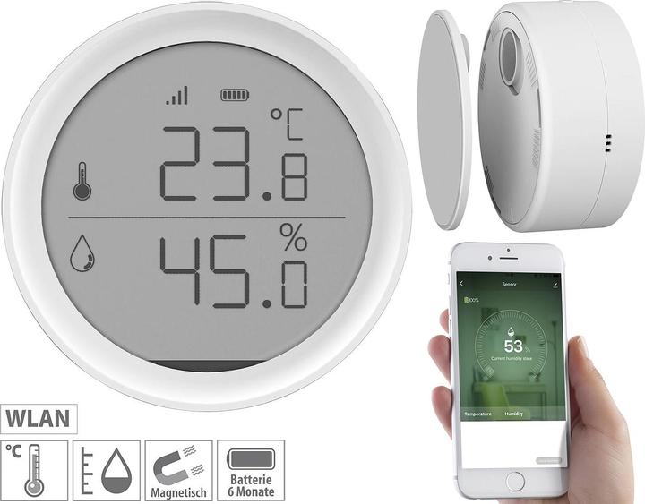 Produktbild Luminea WLAN-Temperatur- & Luftfeuchtigkeits-Sensor mit App, 15-Tage-Speicher