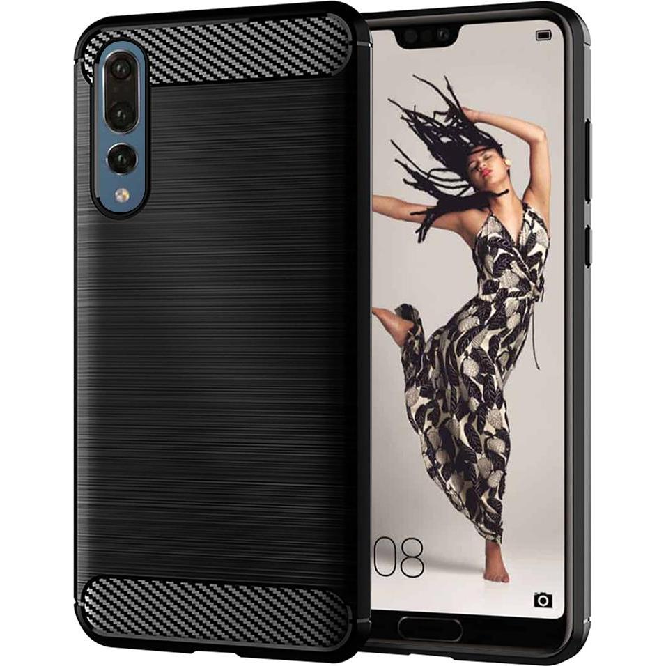 Techsuit - Carbon Silicone - Huawei P20 Pro - Black (Huawei P20 Pro), Cover smartphone, Nero