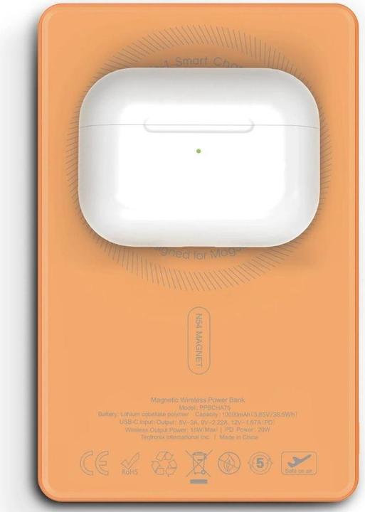 Powerology Magvolt 10000 mAh Magsafe, Airpod, Watch mit Display Orange (10000 mAh, 20 W)