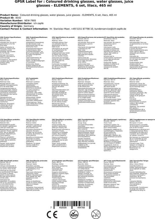 Produktbild Ich-zapfe Farbige Trinkgläser ELEMENTS 6er-Set, Flieder, 465 ml (0.47 l, 1x)