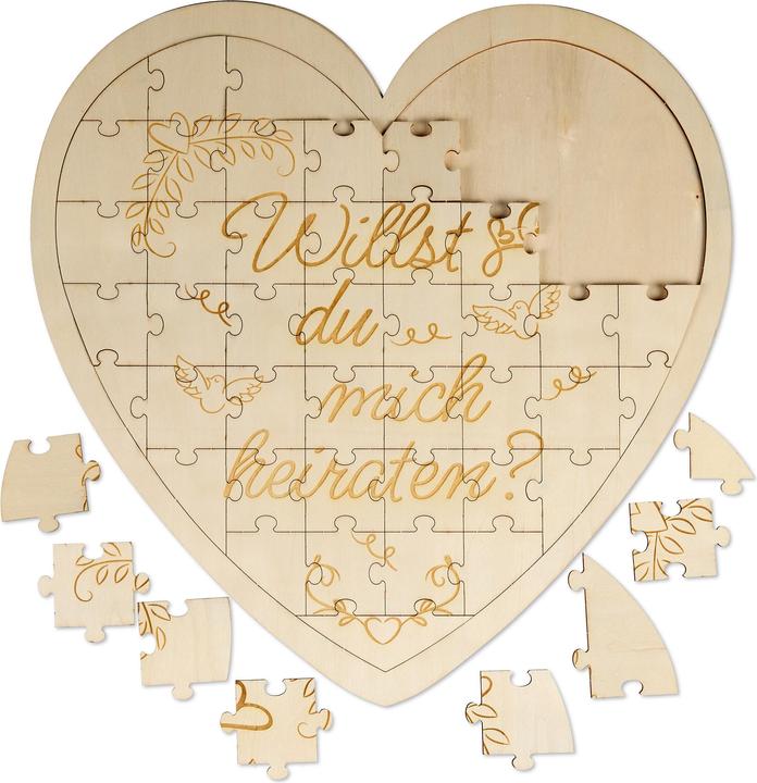 Produktbild Relaxdays - Herzpuzzle mit graviertem Spruch, Design: A, Hellbraun (49 Teile)