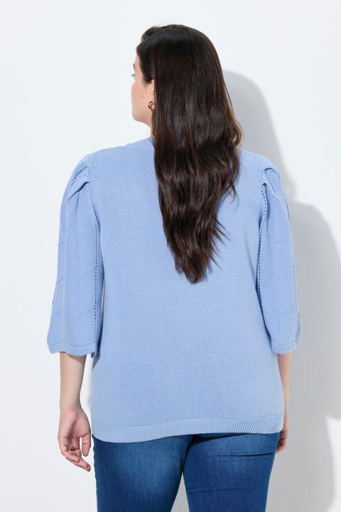 Produktbild Ulla Popken Pullover, Ajourstrick, V-Ausschnitt, 3/4-Arm (58)