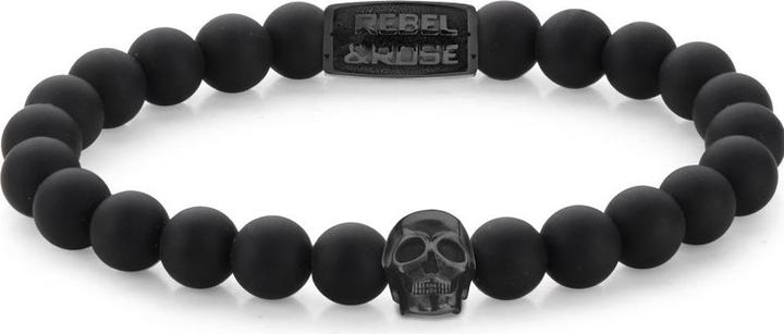 Rebel & Rose Armband Skull RR-SK004-B-L+ Herren (20 cm, Edelstahl, Onyx)