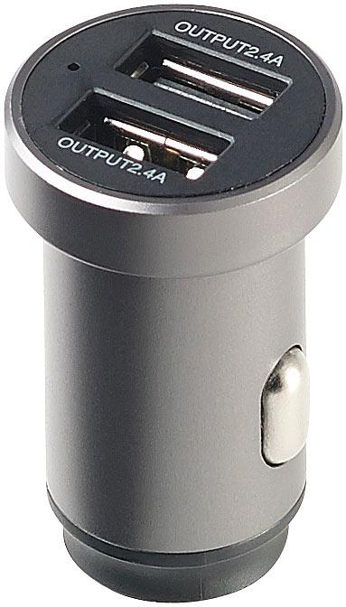 Produktbild Revolt Mini-Kfz-USB-Ladegerät mit 2 Ports, 12 & 24 V, 4,8 A, 24 Watt, Metall