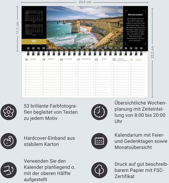 Image du produit Harenberg Eine Reise um die Welt Premium-Tischplaner 2026 - Wochenkalender mit 53 Fotografien (Couverture rigide, Allemand)