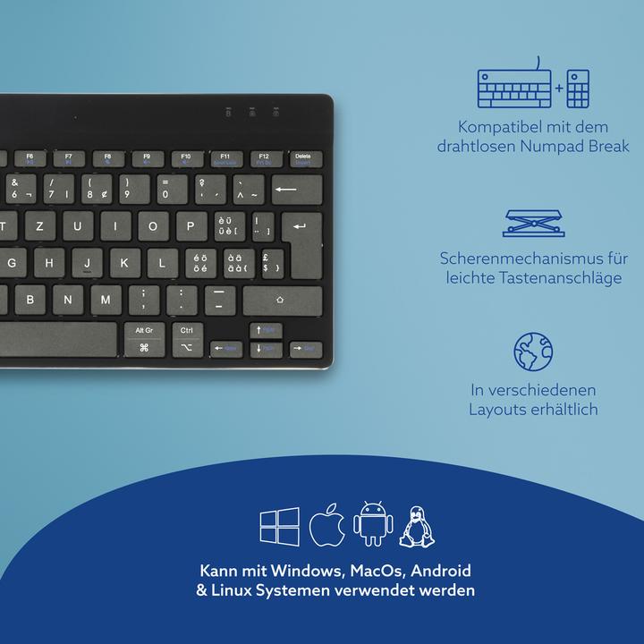 Actual product image R-Go Tools Compact Break R-Go keyboard, QWERTZ (CH), bluetooth, black, Mini, Wireless, Bluetooth, Sc (CH)