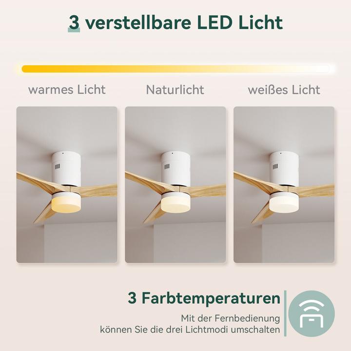 Produktbild SONNI 52 Zoll Deckenventilator mit Licht und Fernbedienung, 5 Geschwindigkeiten, 3 Farblichter, Glei
