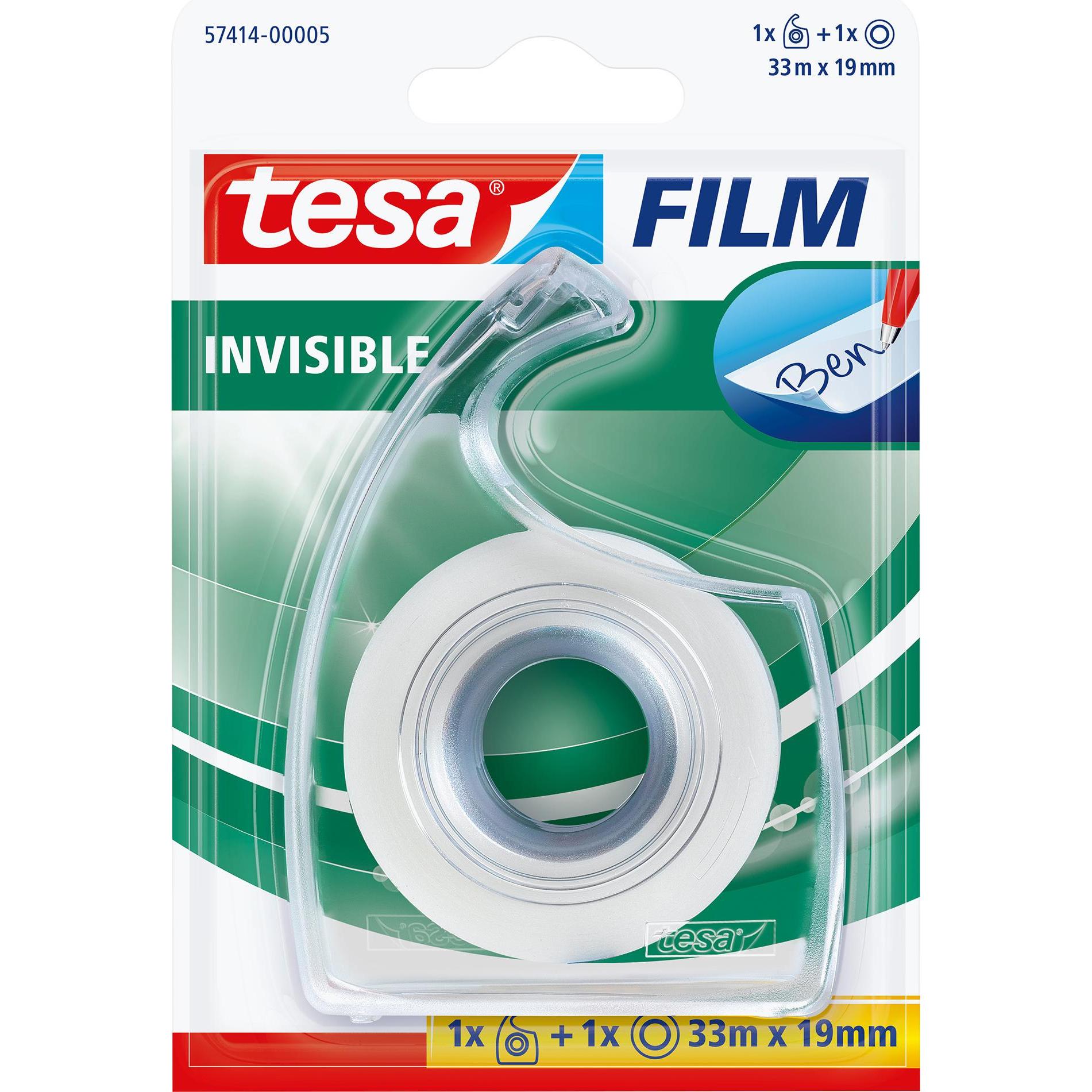 tesa, Klebebandabroller, 1x tesafilm INVISIBLE mit Handabroller, matt-unsichtbar, alterungsbeständig und reissfest