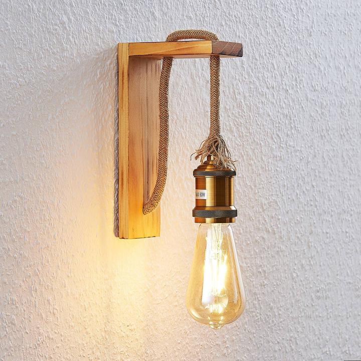 Produktbild Lindby Helou Holz-Wandlampe mit sichtbarer Fassung (E27)