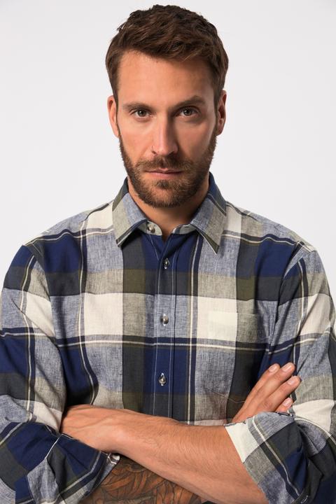 Immagine prodotto JP1880 Leinenmix-Karohemd, Langarm, Kentkragen, Modern Fit, Tall (XXL)