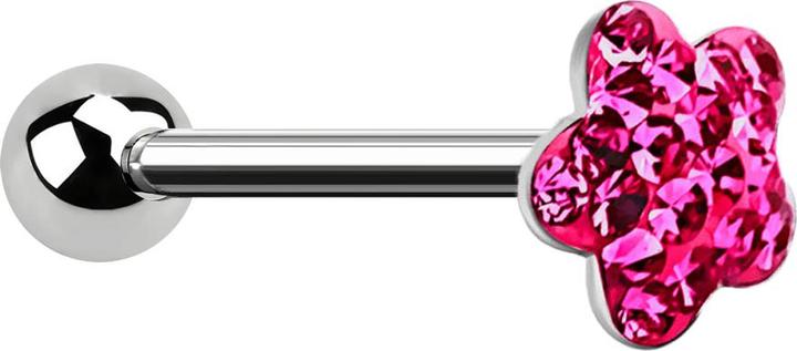 Immagine prodotto Star Piercing Barbell silber mit Kugel und Scheibe Blume fuchsia Epoxy Schutzschicht (senza ottone, Acciaio chirurgico 316L)