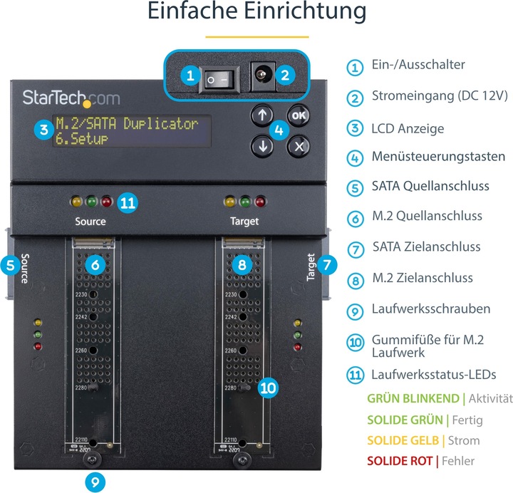 Immagine prodotto StarTech com Duplicatore SSD/HDD M.2 SATA e M.2 Nvme - Clonatore/Eraser per dischi SSD Nvme M.2 PCIe