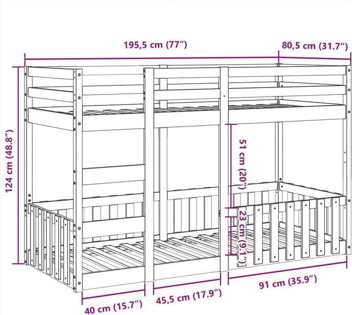 Produktbild vidaXL Etagenbett (75 x 190 cm)