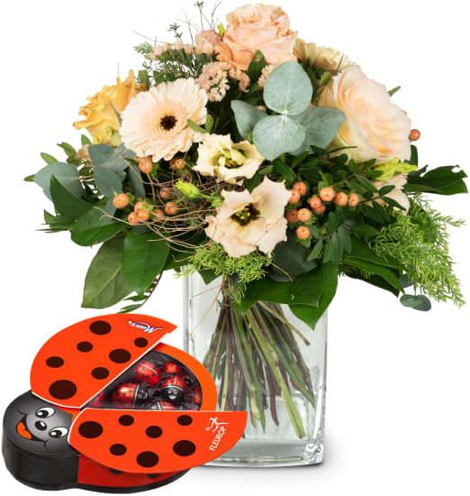 Produktbild Fleurop Zarter Saisonstrauss mit Schoggi-Glückskäfer (Schnittblumen)