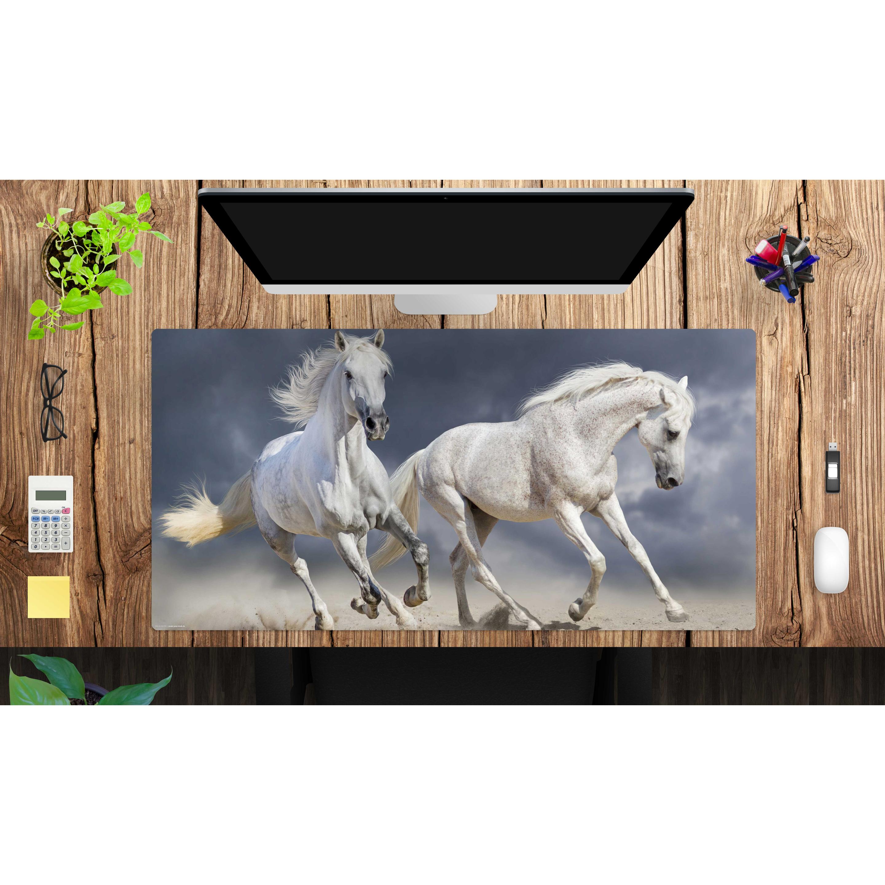 Thumbnail - CoverYourDesk, Unterlage, Schreibtischunterlage Galoppierende Pferde - Schimmel weiss