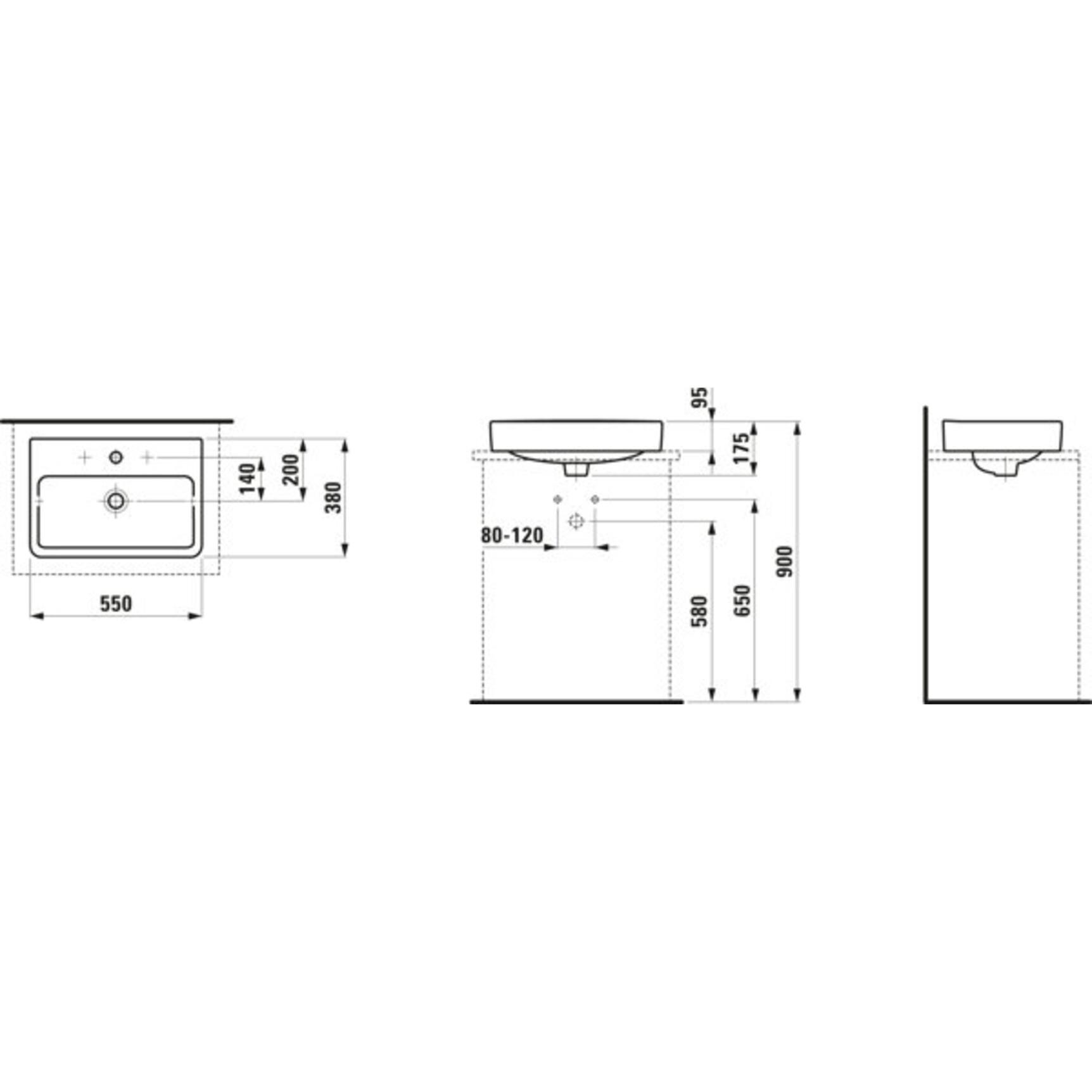 Thumbnail - Laufen, Waschbecken, Waschtisch-Schale PRO S 550x380mm m ÜL ohne Hahnloch weiss LCC (380 mm, 550 mm)