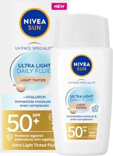 NIVEA Ultra-Leichte Sonnenmilch Mittlerer Ton SPF 50+ Gesichtssonnencreme (Sonnencreme, SPF 50+, 40 ml)