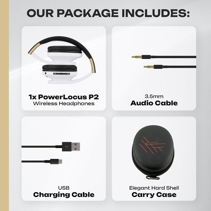 Produktbild PowerLocus Wireless Headphones P2 (black-white) (ANC, 20 h, Kabellos, Kabelgebunden)
