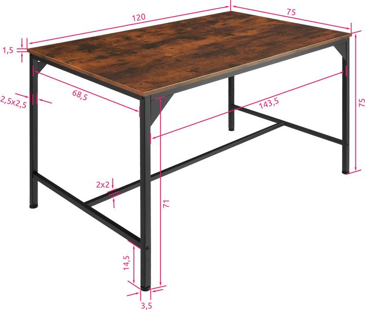 Image du produit tectake Table de salle à manger Belfast (120 x 120 x 75 cm)