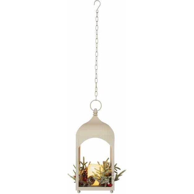 MICA Living, Weihnachtsdeko, Hängelaterne mit LED Kerze - grau/grün - ca. 17 x 17 x 37,5 cm