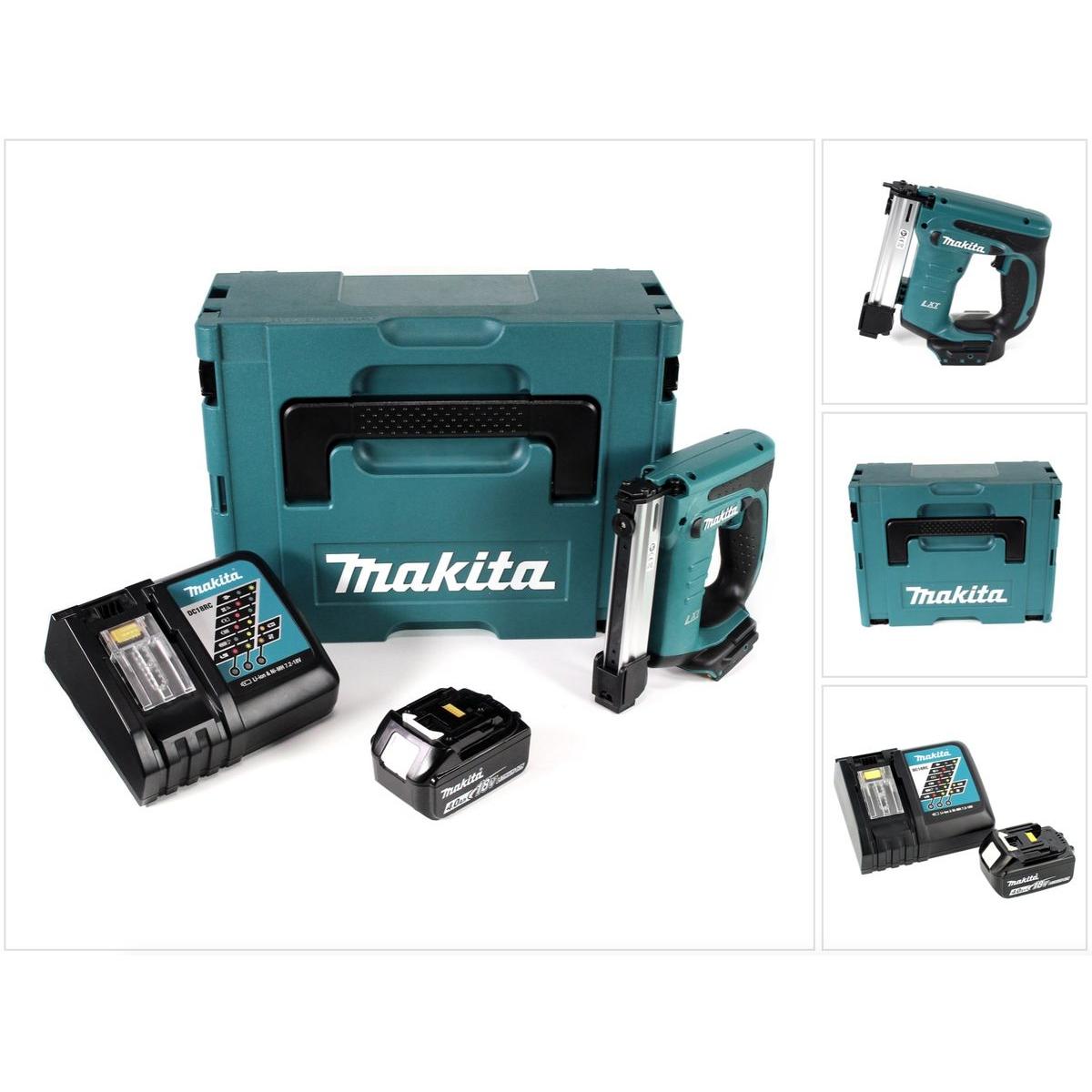 Makita, Tacker + Nagelpistole, DST 221 RM1J 18 V Li-ion Akku Tacker im Makpac + 1x BL 1840 B 4,0 Ah Li-Ion Akku + DC 18 ...