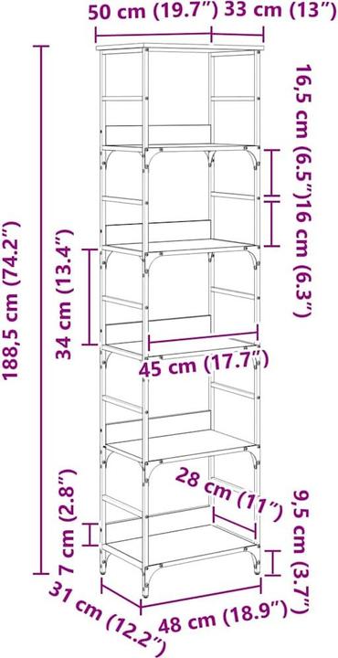 Immagine prodotto vidaXL Regal (33 x 50 x 188.50 cm)
