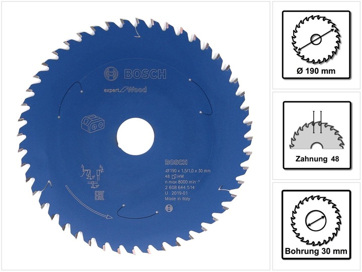 Actual product image Bosch Professional Zubehör Cordless circular saw blade Expert for Wood, 190 x 1.5/1 x 30, 48 teeth