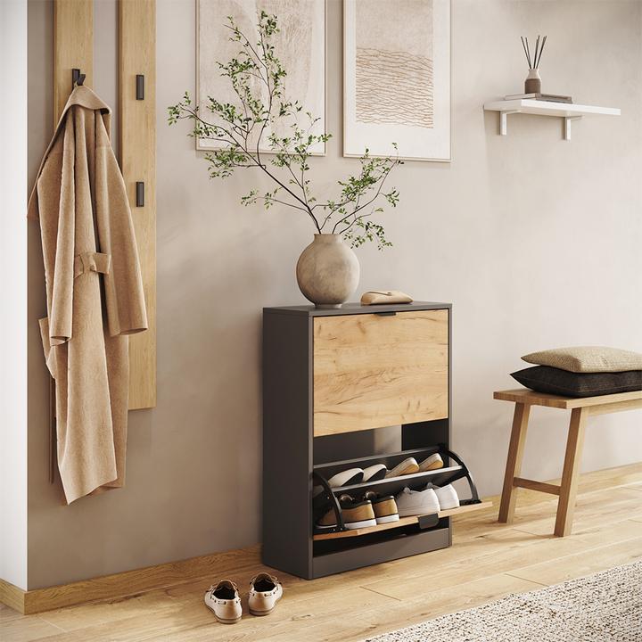 Produktbild Vicco Schuhkipper Gizmo, Goldkraft Eiche/Anthrazit, 59 x 77.6 cm mit 2 Fächern (22 x 59 x 77.60 cm)
