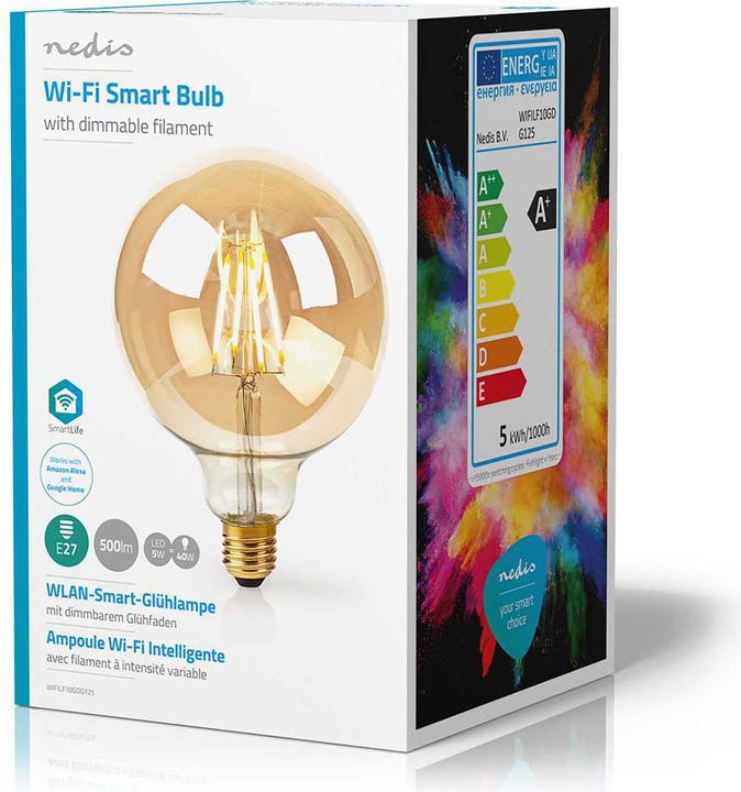 Actual product image Nedis WLAN Smart LED, Filament, 5W, E27, Globe, Clear (E27, 5 W, 500 lm, 1 x, F)