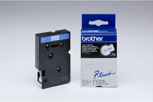Image du produit Inkadoo Brother TC-203 DirectLabel bleu sur blanc 12mm x 77m Brother P-Touch TC 9-12mm (1.80 cm, Bleu)