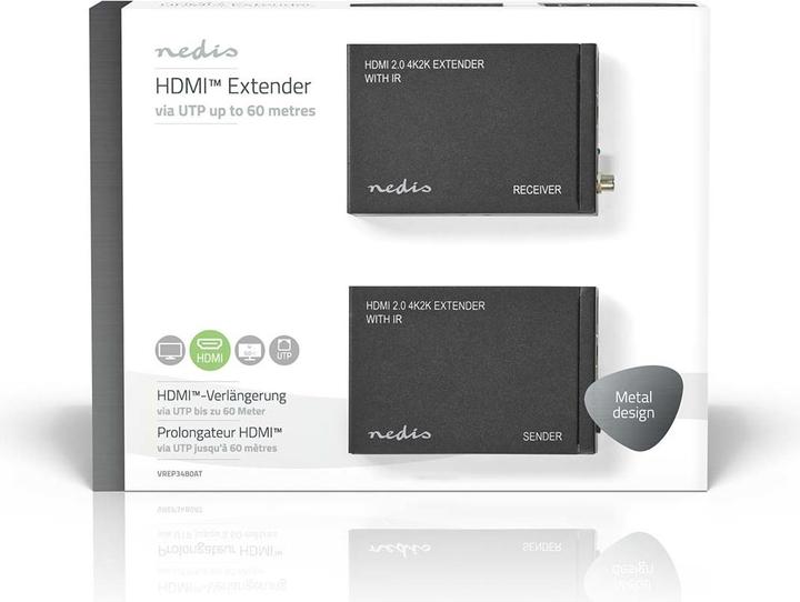 Actual product image Nedis VREP3480AT HDMI ™ Extender Over CAT6 Up to 60.0 m 4K@60Hz 18 Gbps Metal Anthracite (0.06 m)