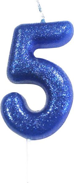Creative Party Royal Blue Kerze Nummer 5 mit Glitter