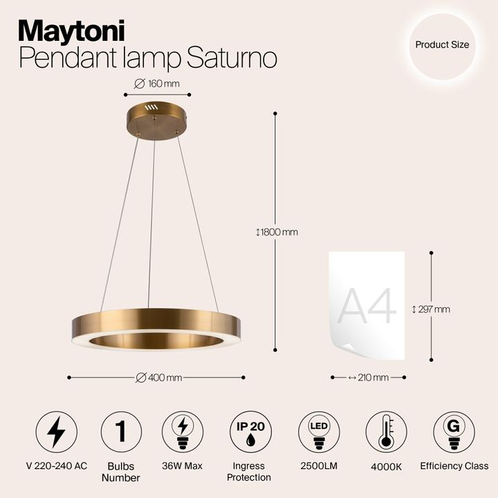 Produktbild Maytoni Saturno LED Pendelleuchte, Hängeleuchte 36W Messing Neutralweiss (2500 lm)