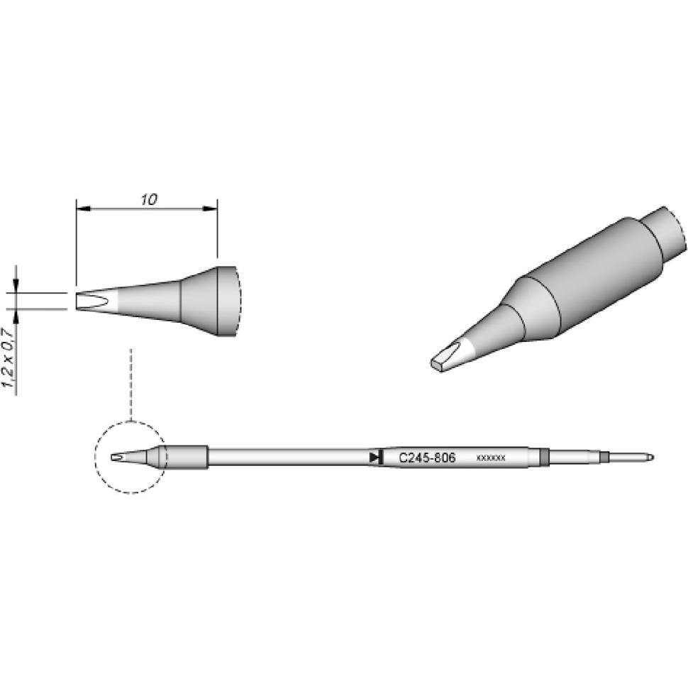JBC Lötspitze Serie C245 Meisselform, C245807/2,2 x 1,0 mm, gerade, 20 mm länger, Lötgerät Zubehör