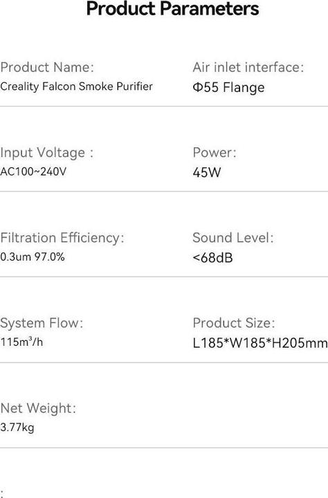 Productafbeelding Creality Desktop Falcon Smoke Purifier Yw45 (Schoonmaken)