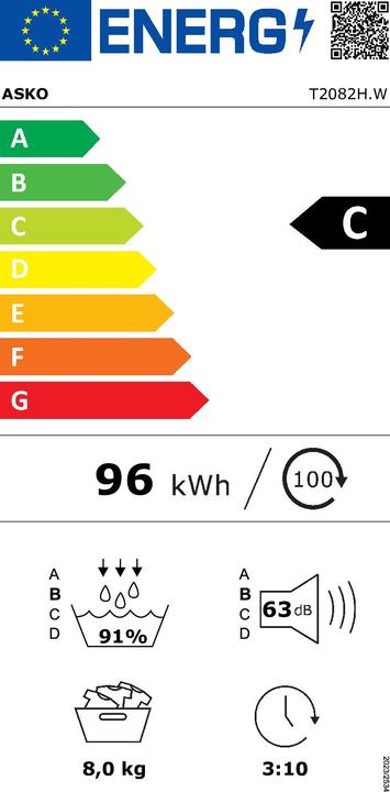 Energie-Label Asko Wäschetrockner CLASSIC T 2082H.W Weiss (8 kg, Wechselbar)