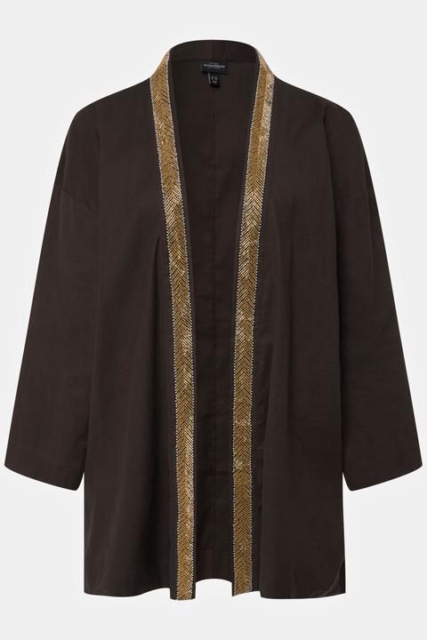 Actual product image Ulla Popken Open-Style Kimono with Beaded Trim (46, 48)