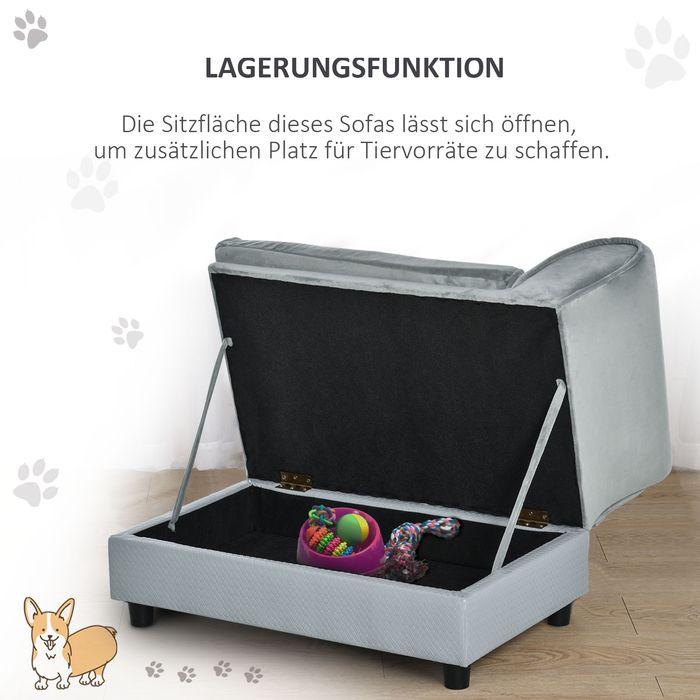 Produktbild Swisshandel24 Hundesofa Plüsch Hundebett Haustiersofa mit Matte und Lagerraum, Naturholz, Hellblau, 76 x 45 x 41,5 (Katze, Hund)