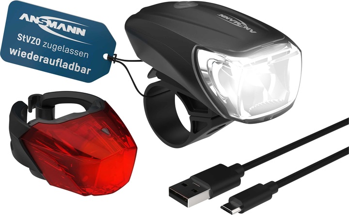 Immagine prodotto Ansmann Illuminazione per biciclette Set di luci per biciclette Batteria anteriore e posteriore (170 lm, 170 lm)