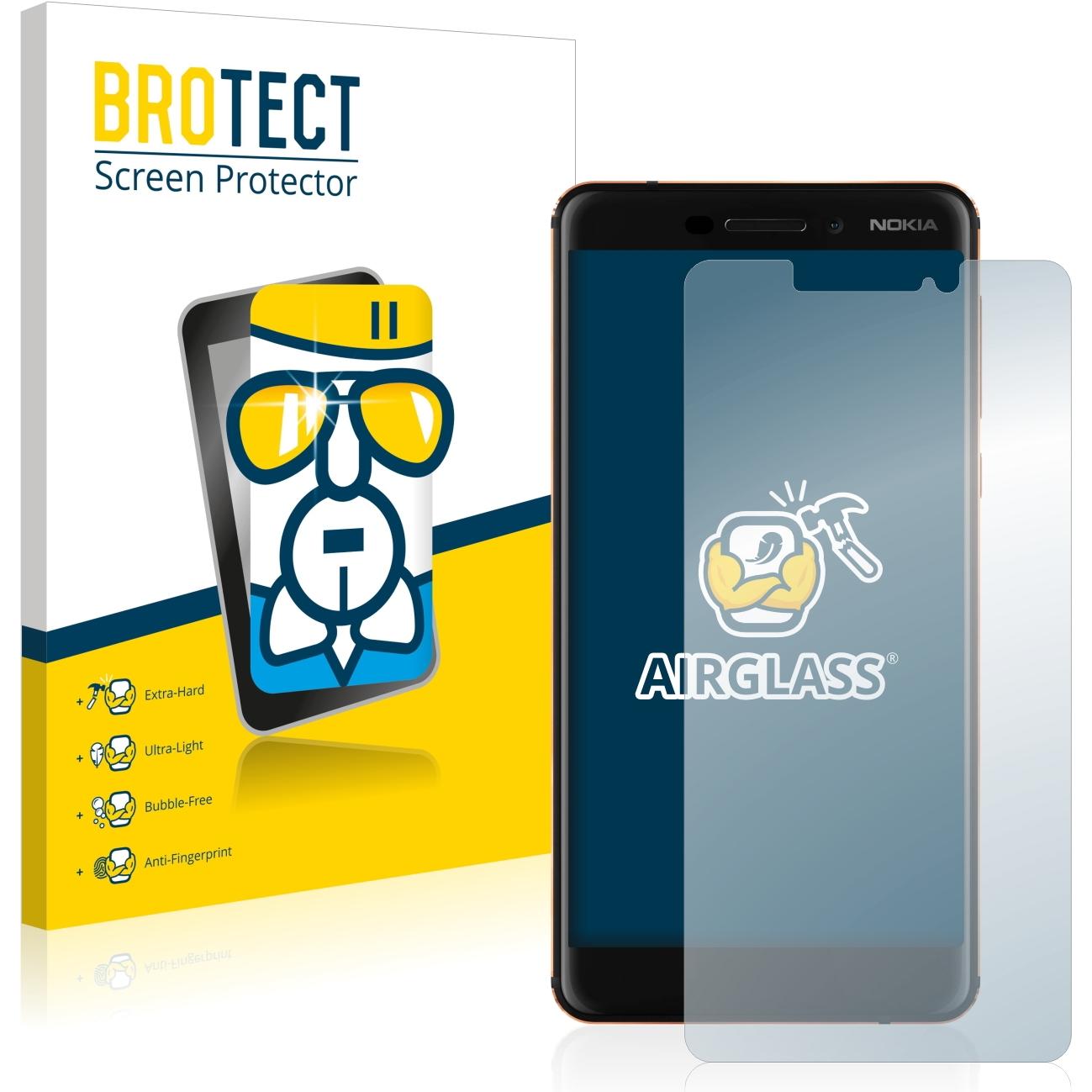 BROTECT AirGlass Panzerglasfolie (1 Stück, Nokia 6.1), Smartphone Schutzfolie, Transparent